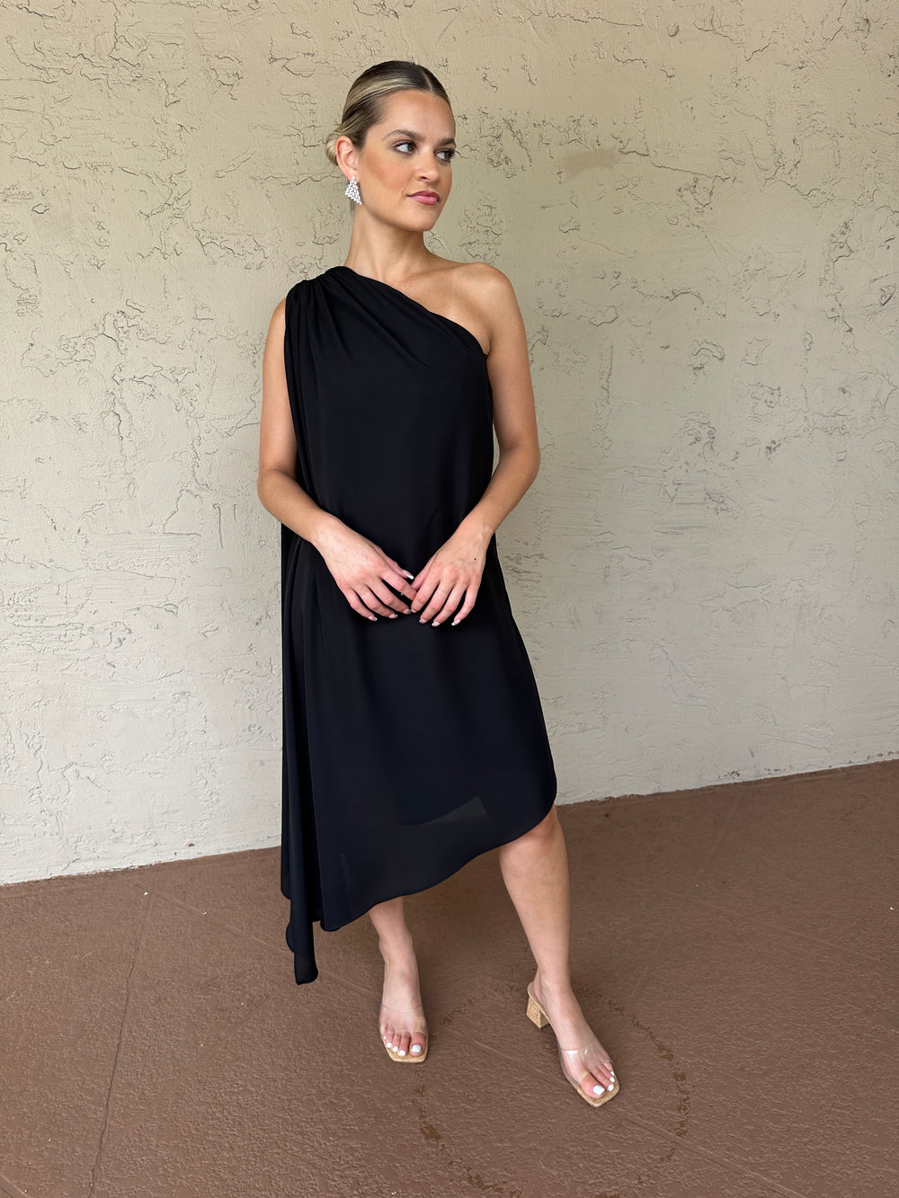 Black one shoulder evening dress