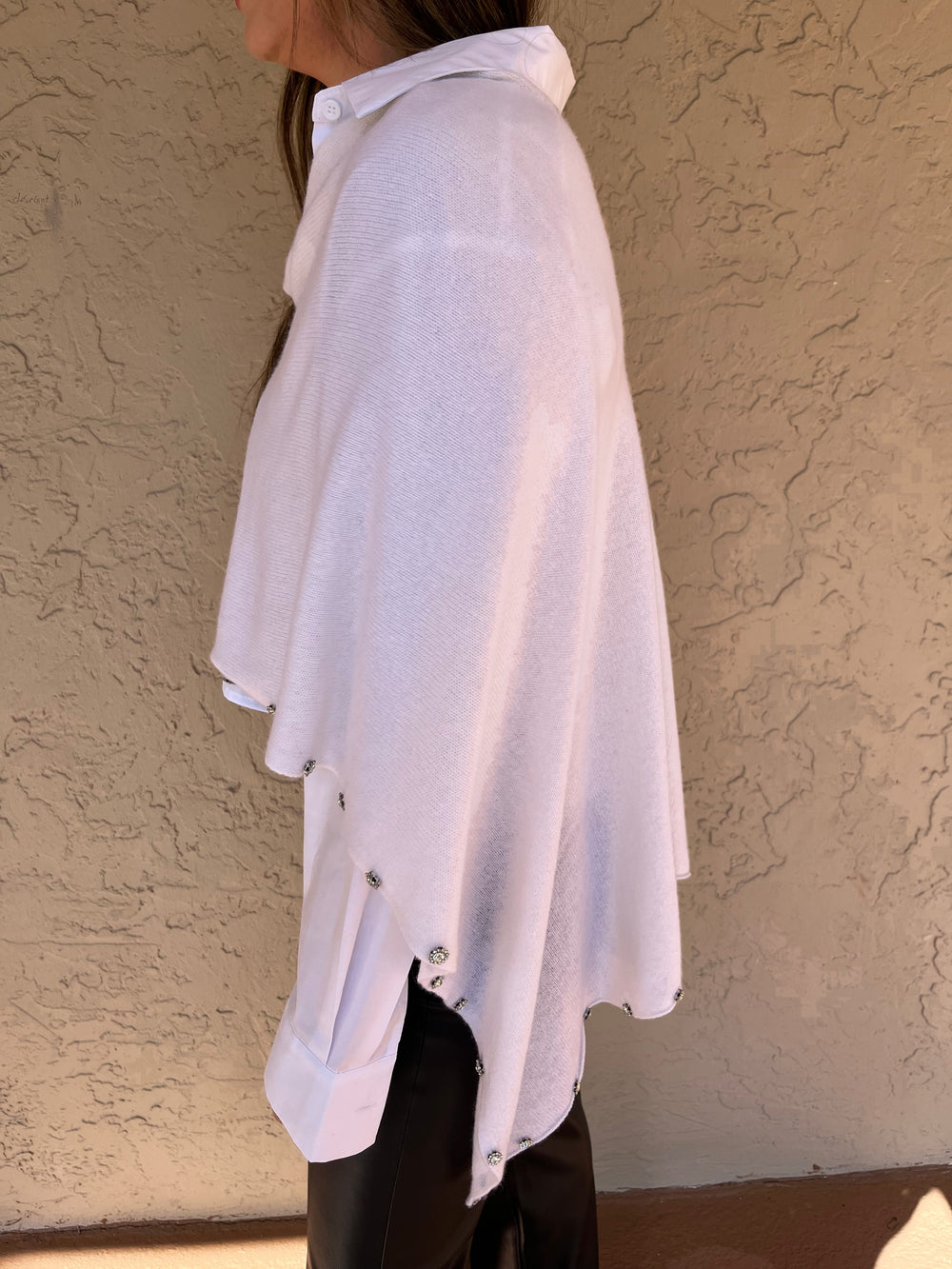 Stone Trim Ruana - White