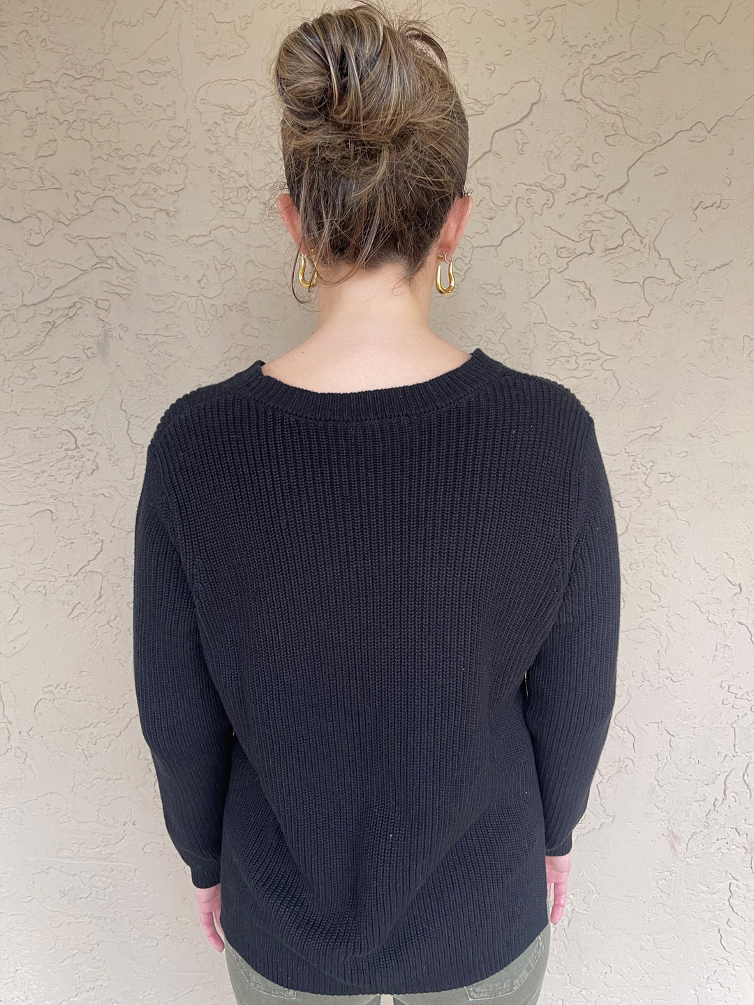 Shaker Knit Long Sweater - Black