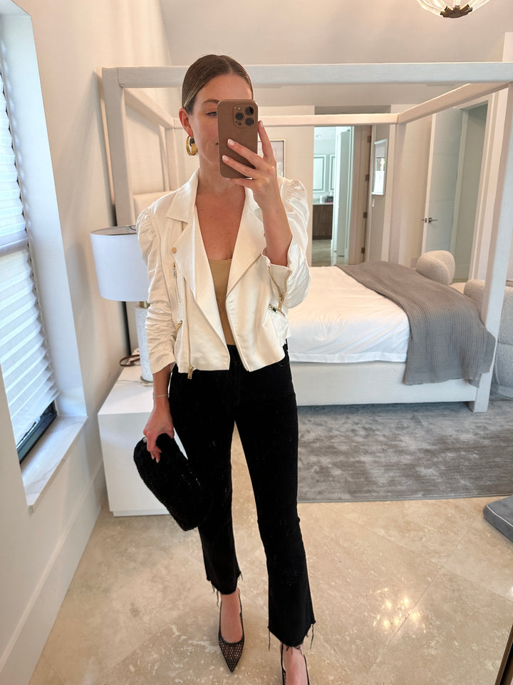 Jax Satin Moto Jacket - White