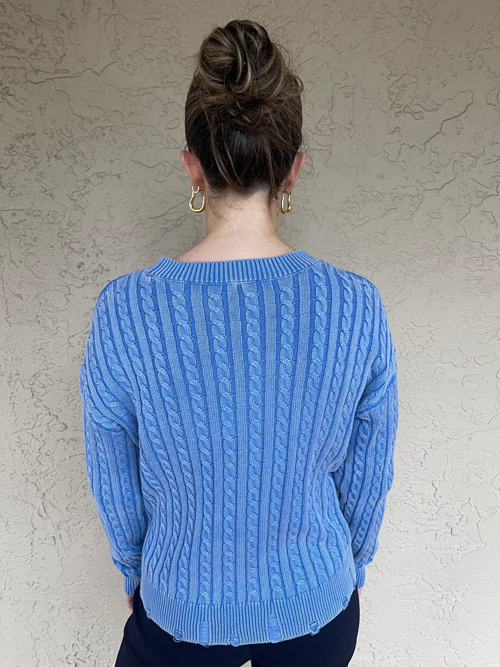 Elliot Lauren Cable Drop Needle Stitch Sweater - Denim