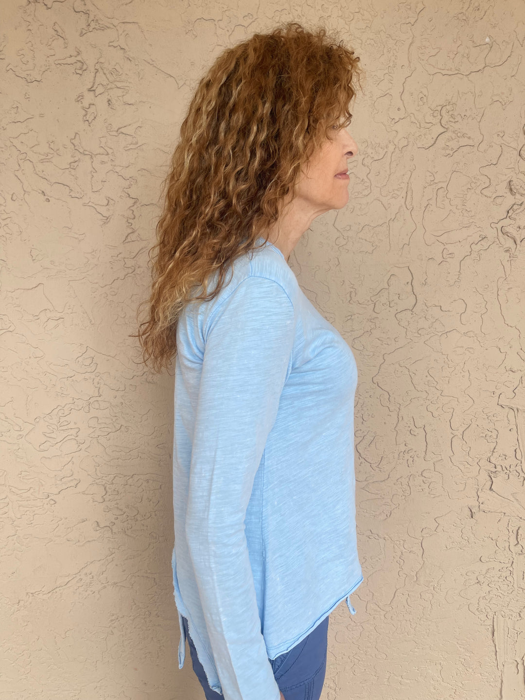 Barbara Katz Casual Asymetrical Crew Neck T-Shirt - Powder Blue