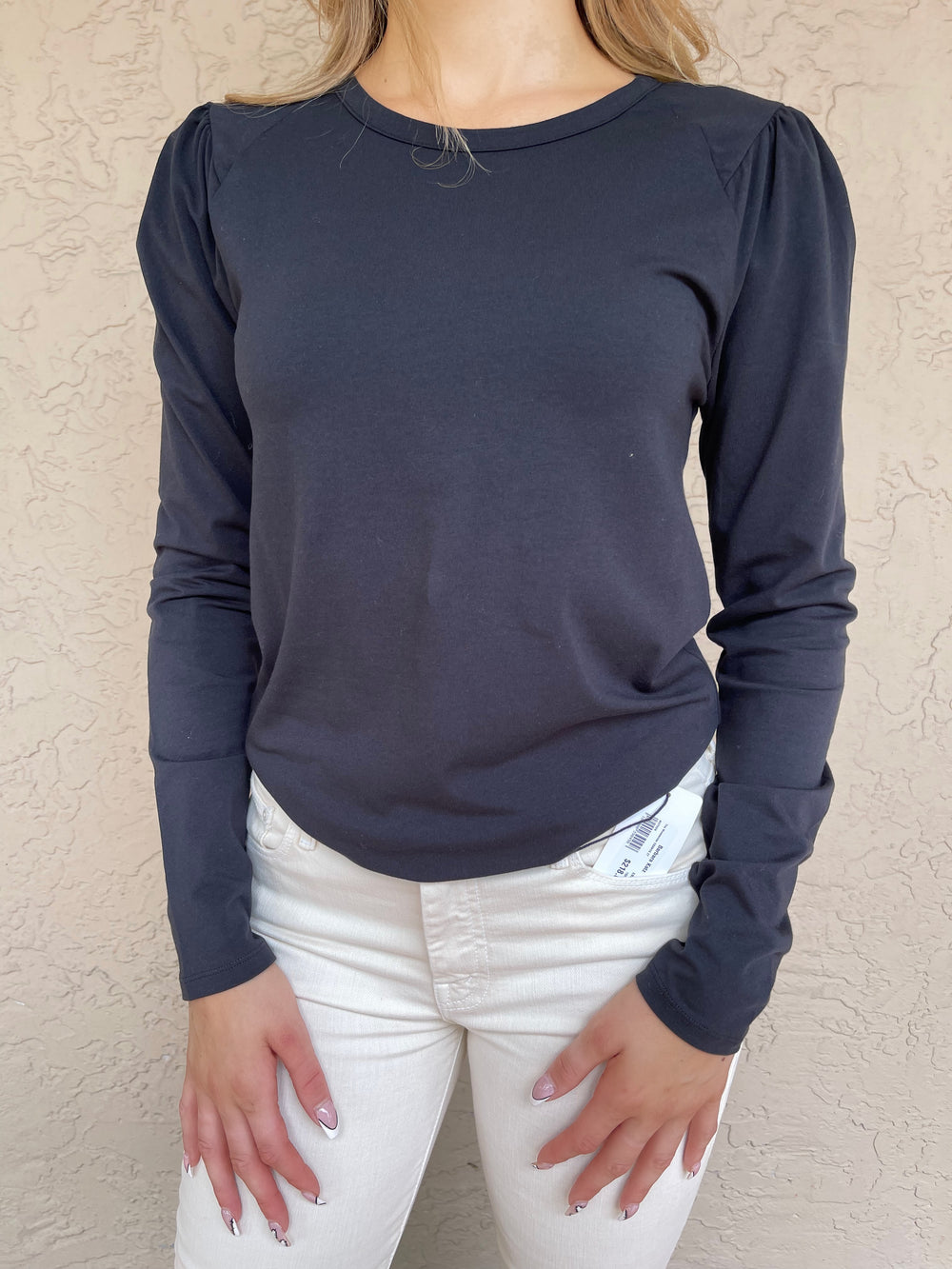 Repeat Gathered Sleeve Tee - Black