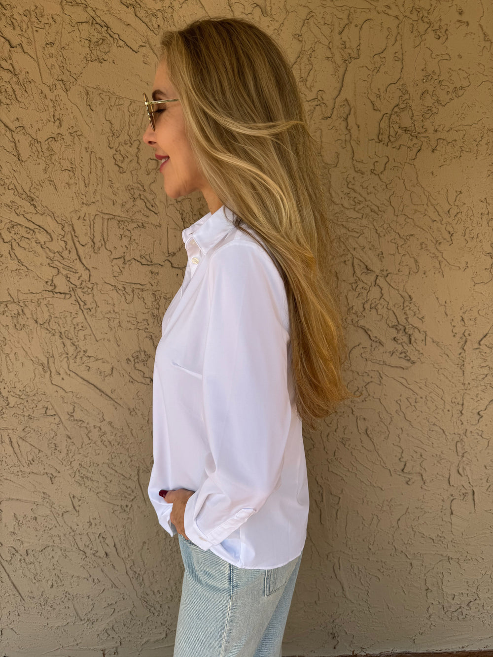 Ameliora Diane 3/4 Sleeve Shirt in White - Side View