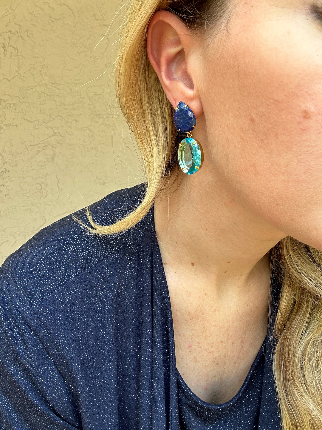 Bonkit Swiss blue topaz and lapis earring