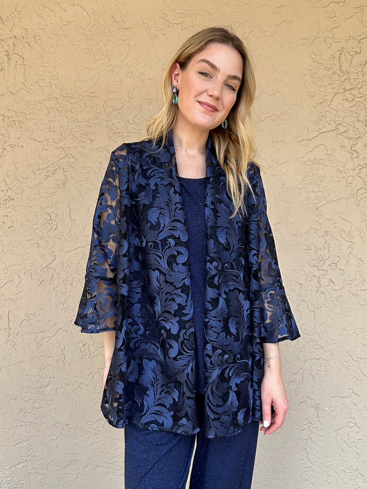 Caroline Rose Soiree Lace Bella Cardigan - Navy
