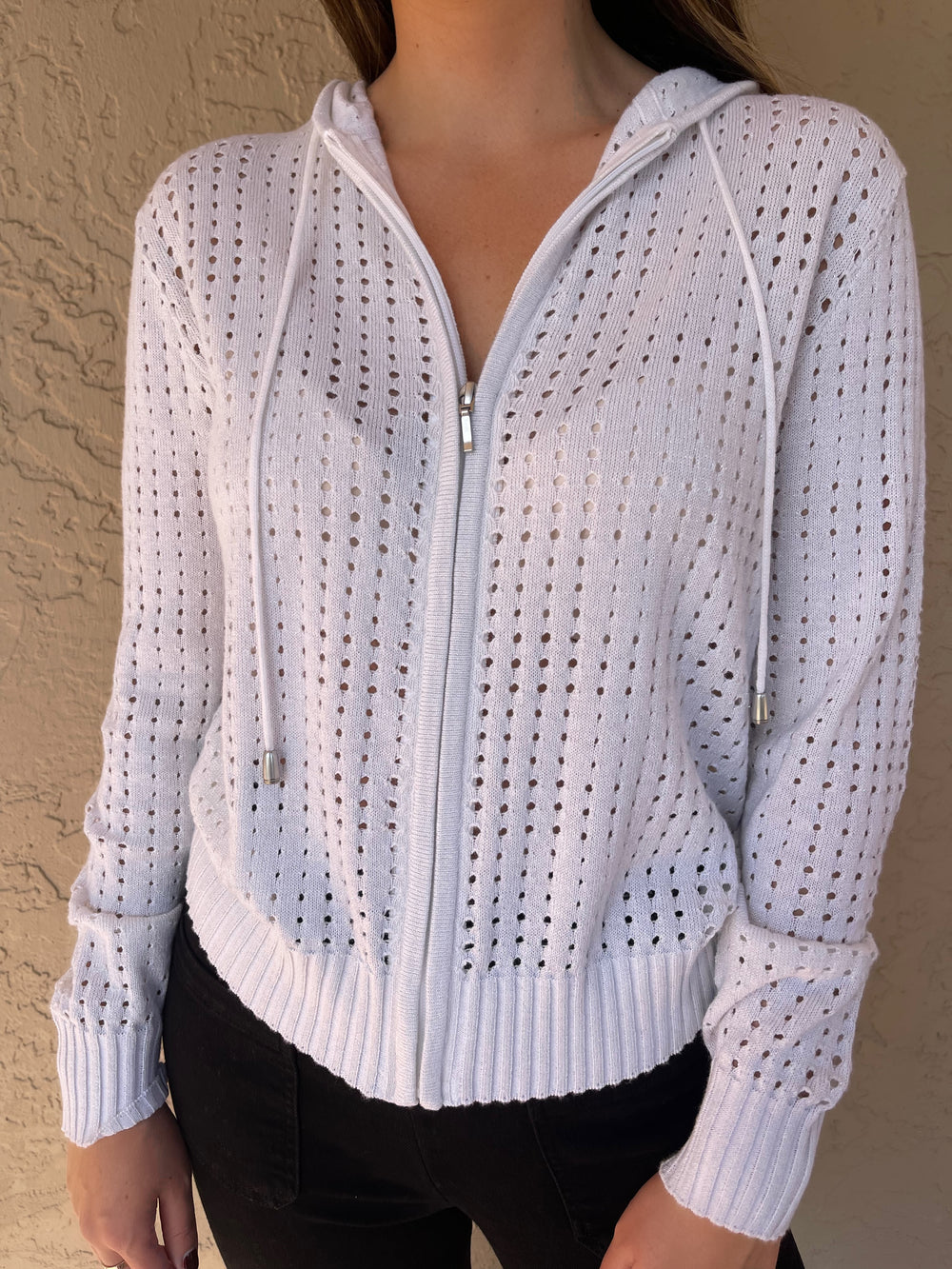 Pure Amici Lurex Zip Hoodie - Pearl