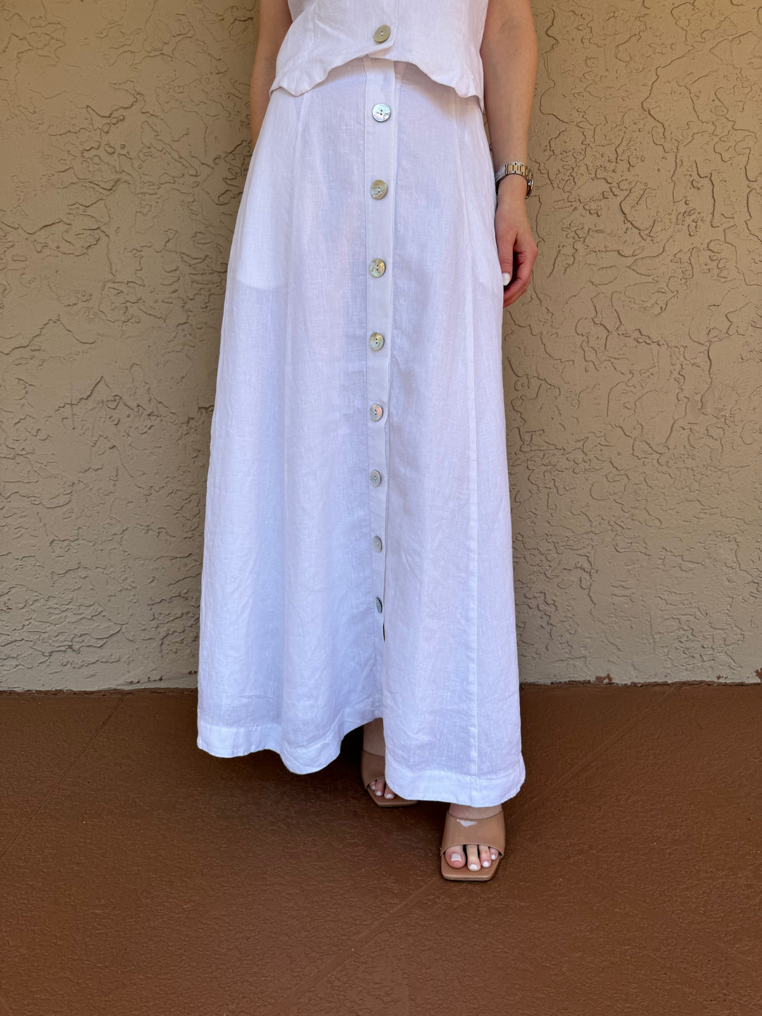 Finley Linen Button Front Skirt - White