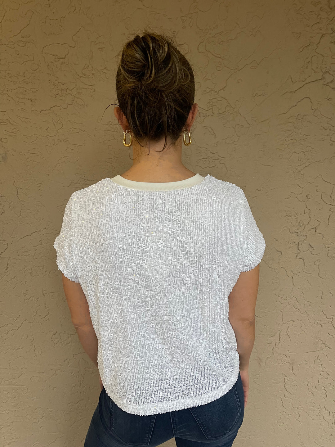 Elliot Lauren Sequin Knit Top - White