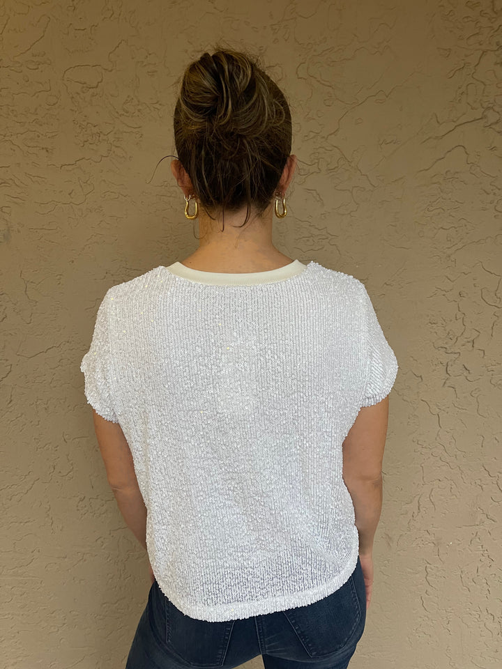 Elliot Lauren Sequin Knit Top - White