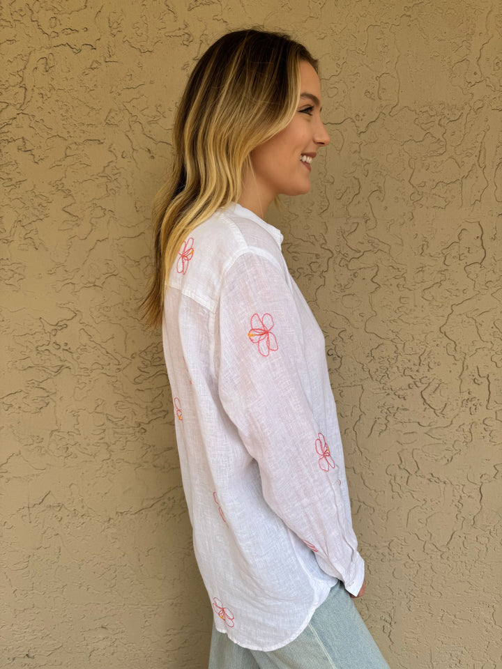 Rails Charli Long Sleeve Shirt - Hibiscus Embroidery