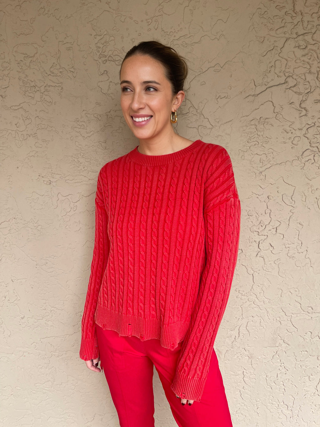 Elliot Lauren Cable Drop Needle Stitch Sweater - Red