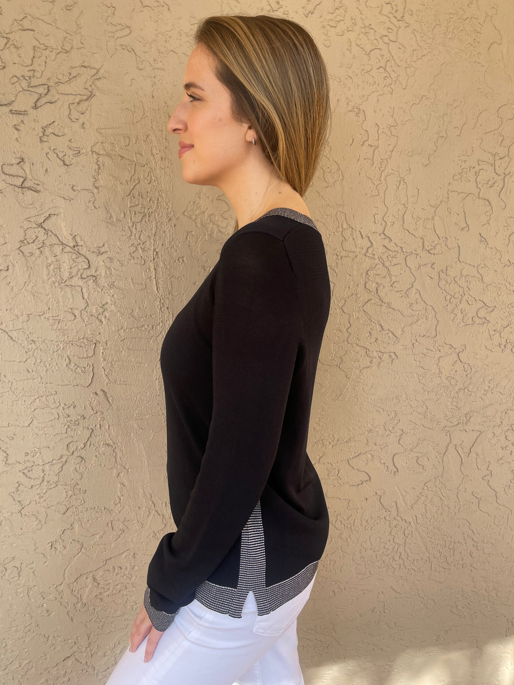 Peace of Cloth Lurex Colorblock Sweater - Black