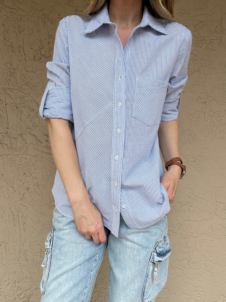 Finley Teigen Seersucker Shirt - Denim/White