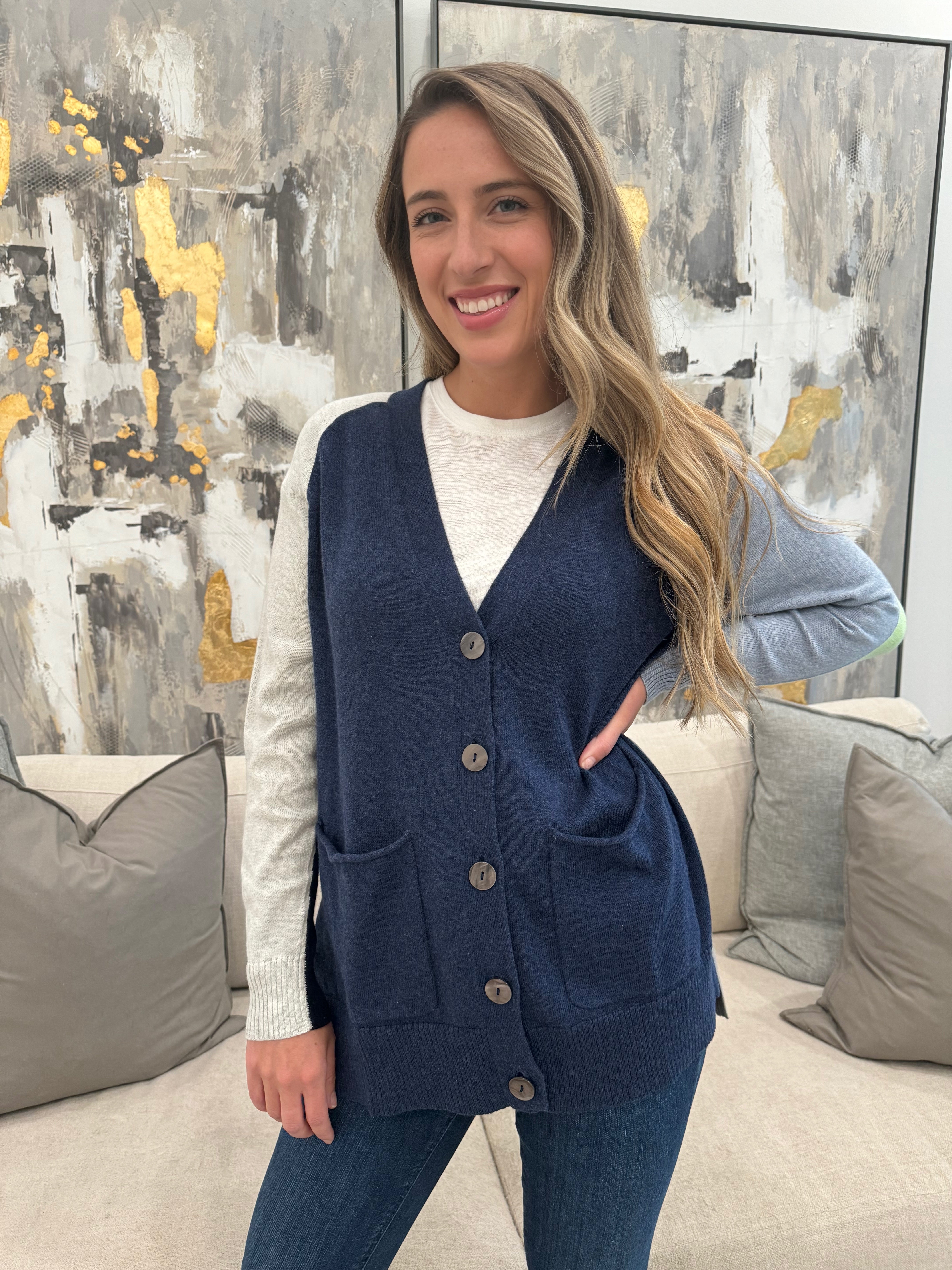 College Cardigan Denim