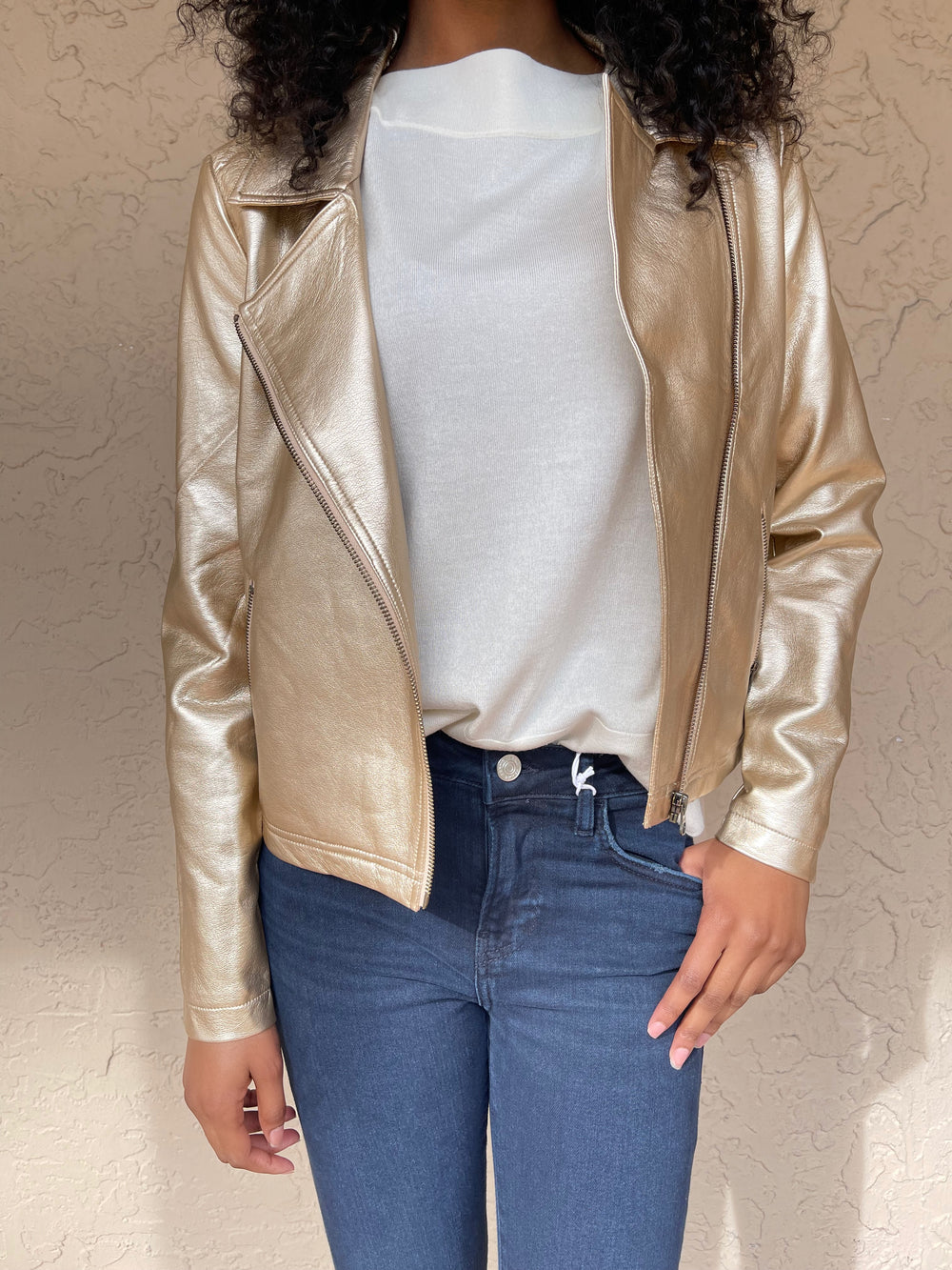 J society Vegan Leather Motto Jacket - Gold