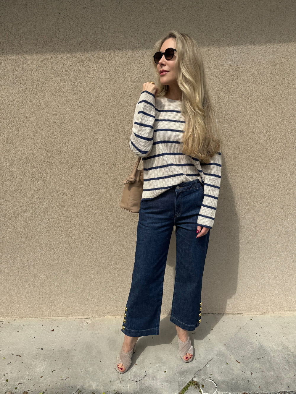 Barbara Katz Plaited Reversible Stripe Pullover in Dune Combo