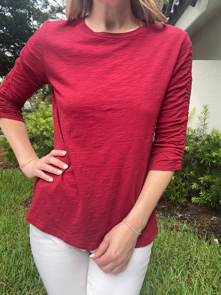 Elliott Lauren Ruched 3/4 Sleeve Tee - Currant