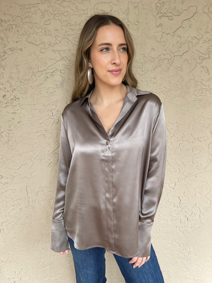 Daria Silk Print Shirt - Grey
