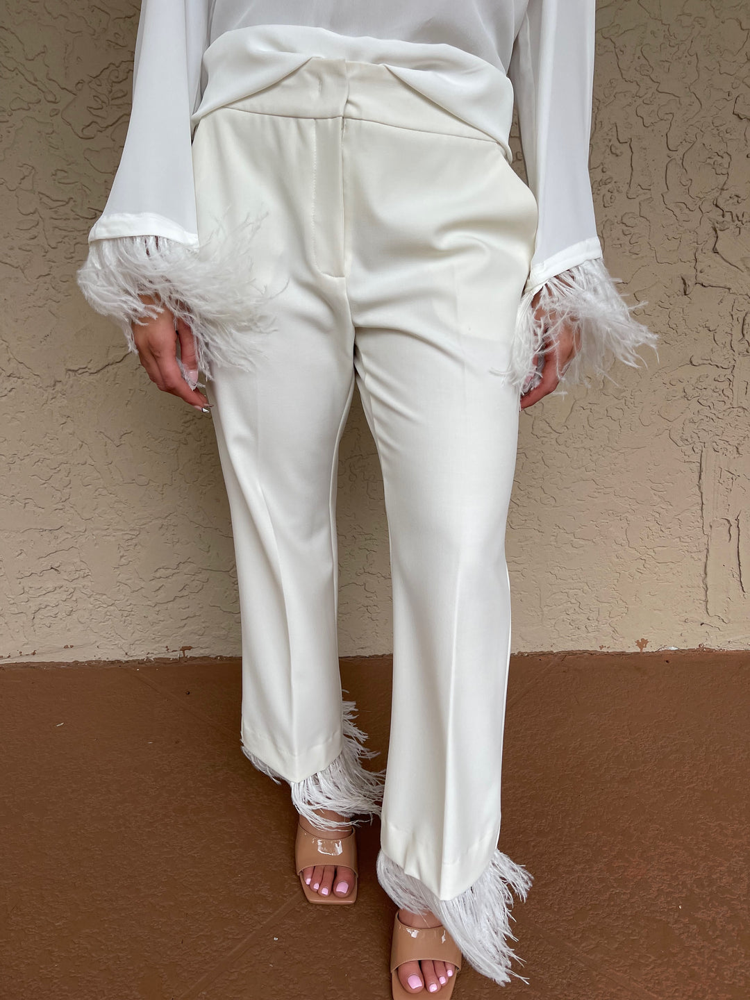 Marella Edoardo Feather Trim Pant - Cream