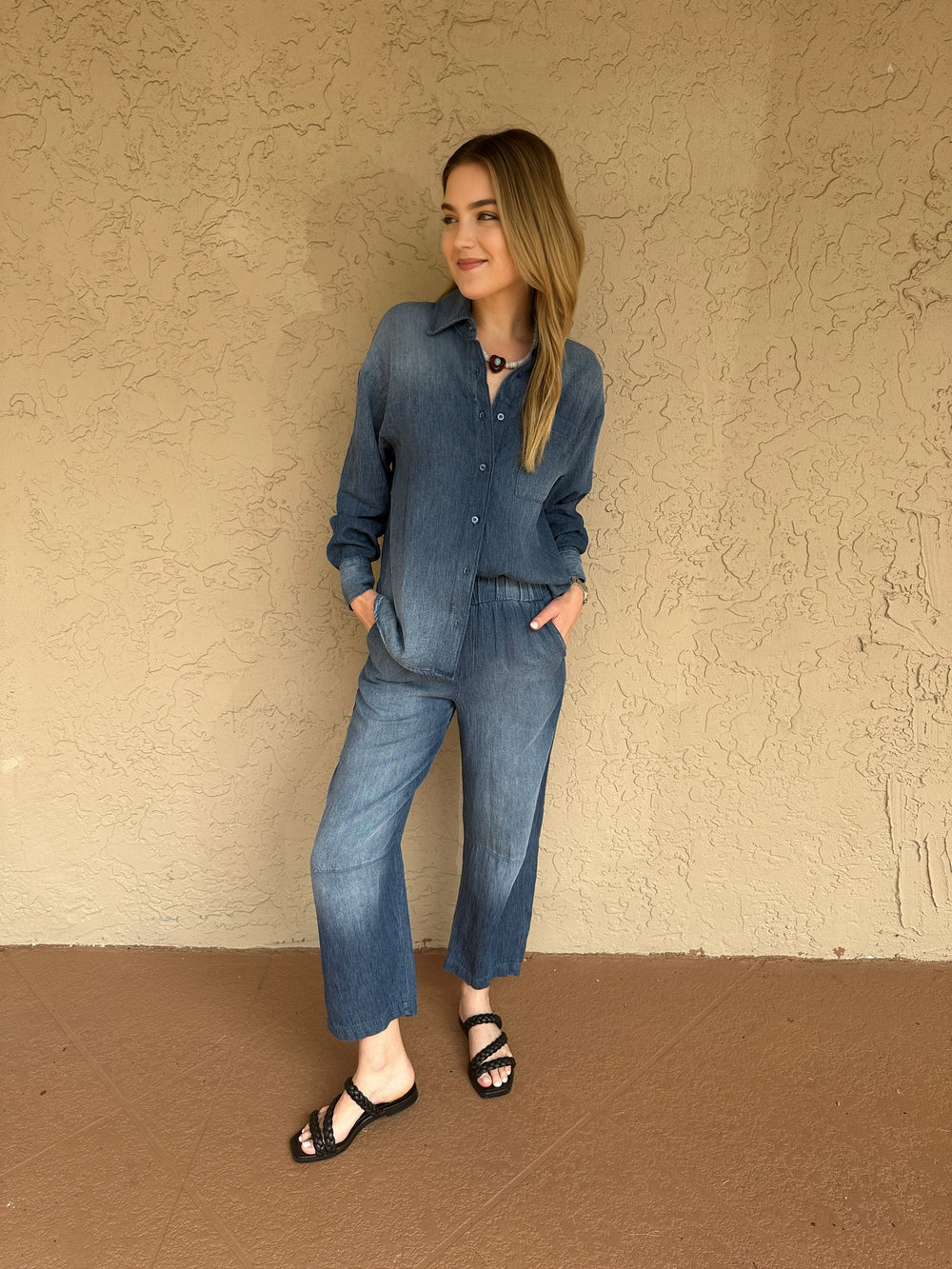 Stonewashed Chambray Saddle Pant