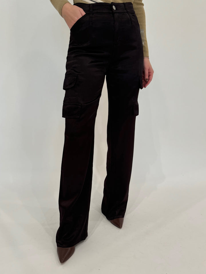 Marrakech Zendaya Silky Cargo Pants in Dark Chocolate available at Barbara Katz