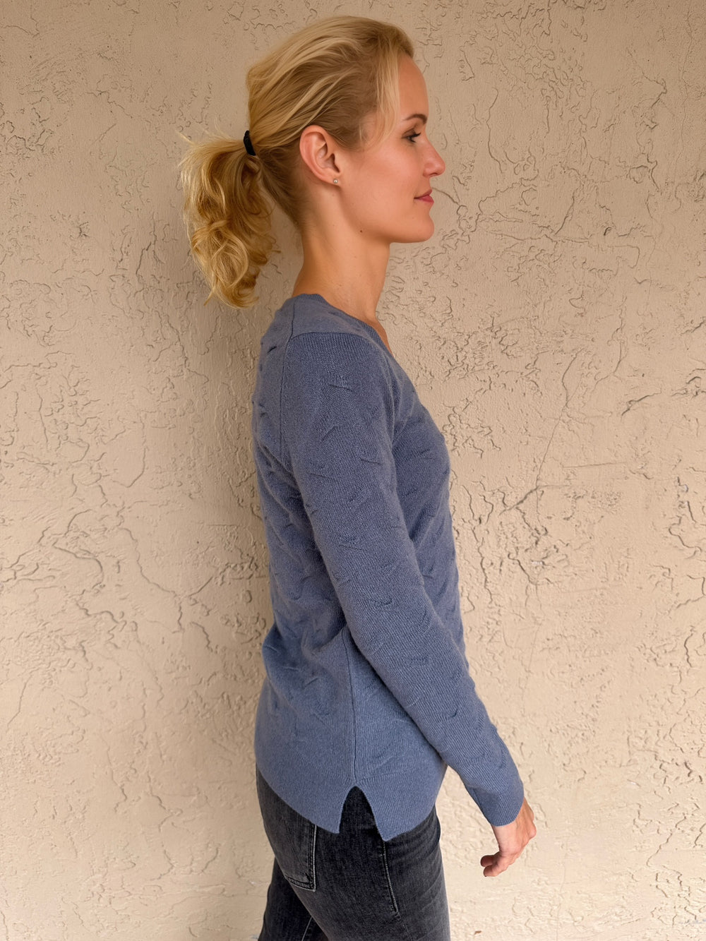 Pure Amici Novelty Stitch V-Neck Sweater - Slate
