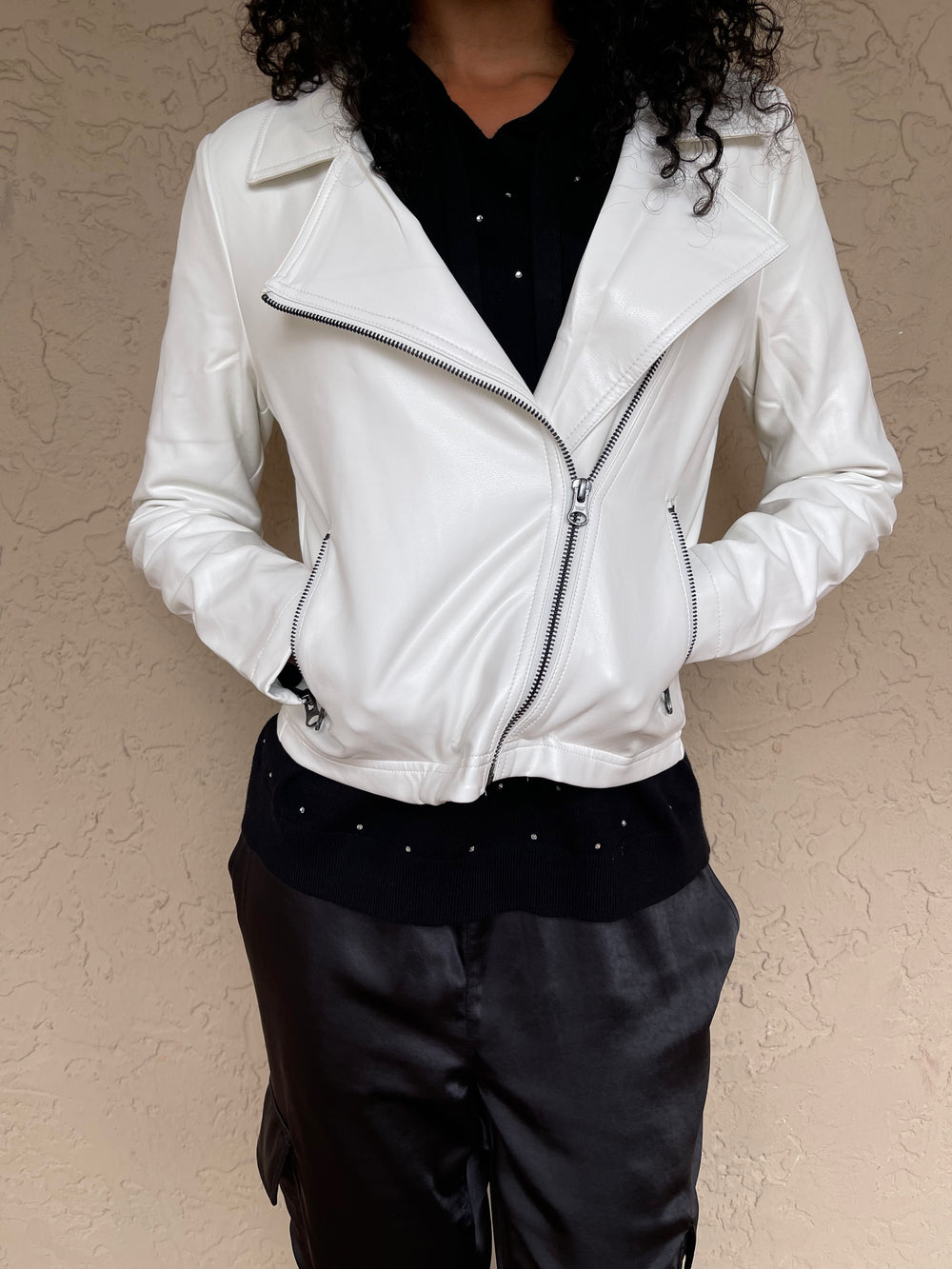 J society Vegan Leather Motto Jacket - White