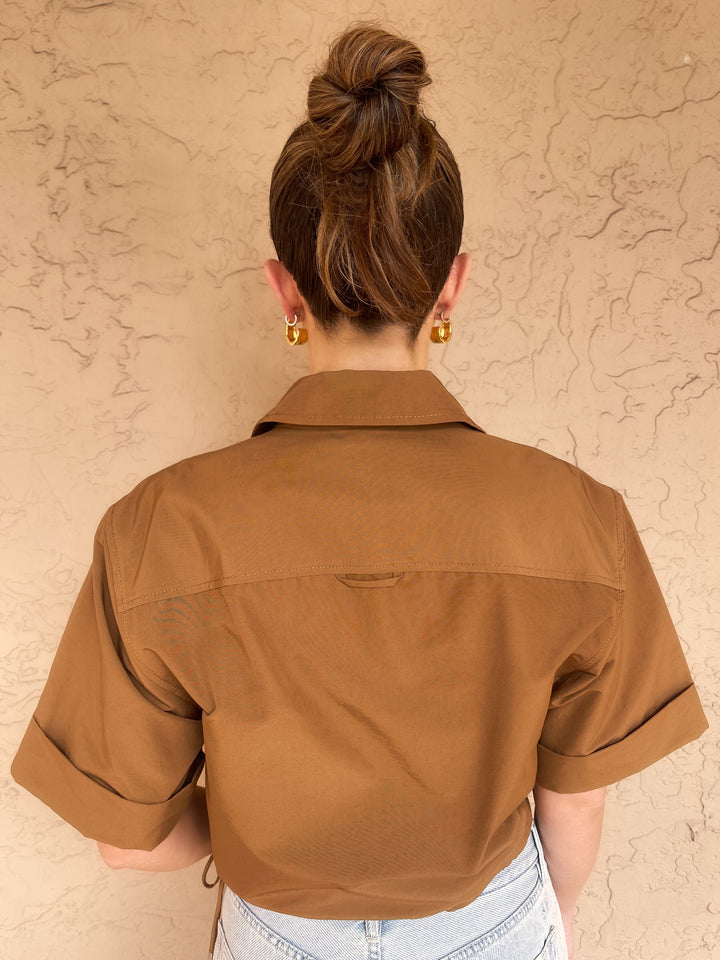 Simkhai Ryett Short Sleeve Cropped Shirt - Hickory
