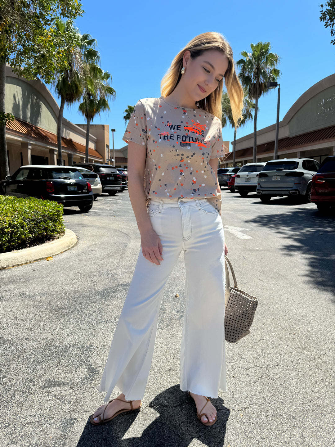 Tricot Chic Print Tee With Spot & Frame Le Palazzo Crop Jeans