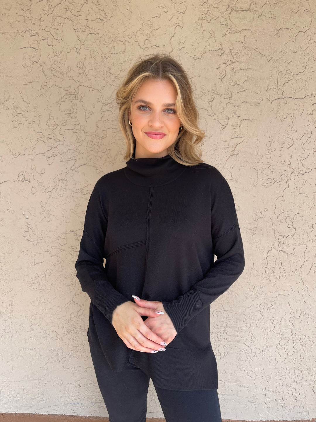 Asymmetrical Seamed Sweater - Black