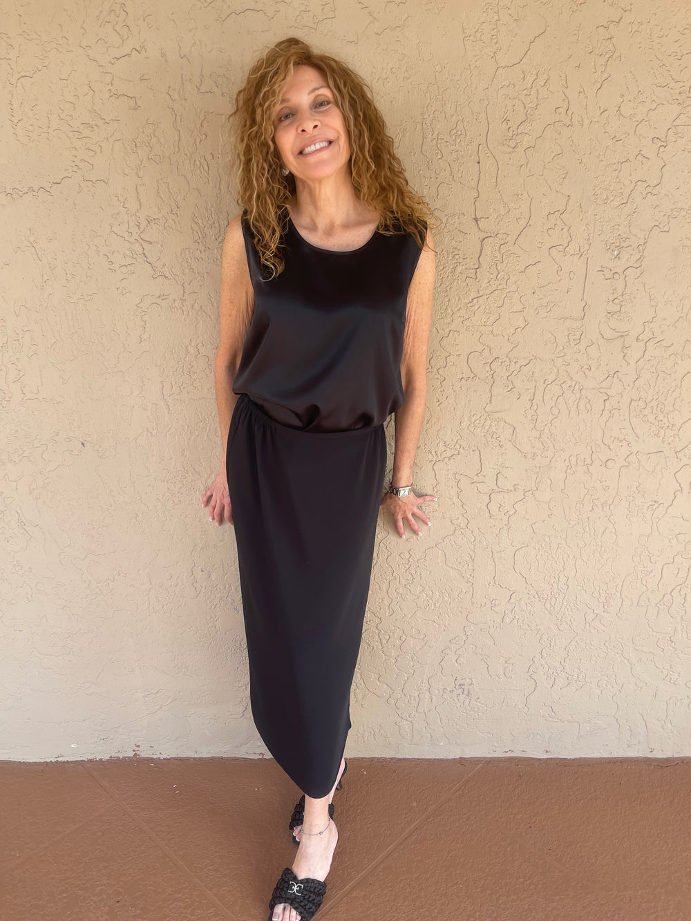 Caroline Rose Matte Crepe Long Skirt