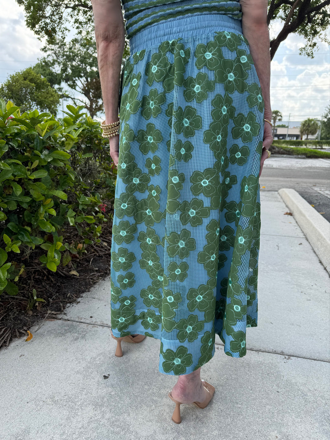 Essentiel Antwerp Feast Floral Embroidered Skirt - Blue/Green