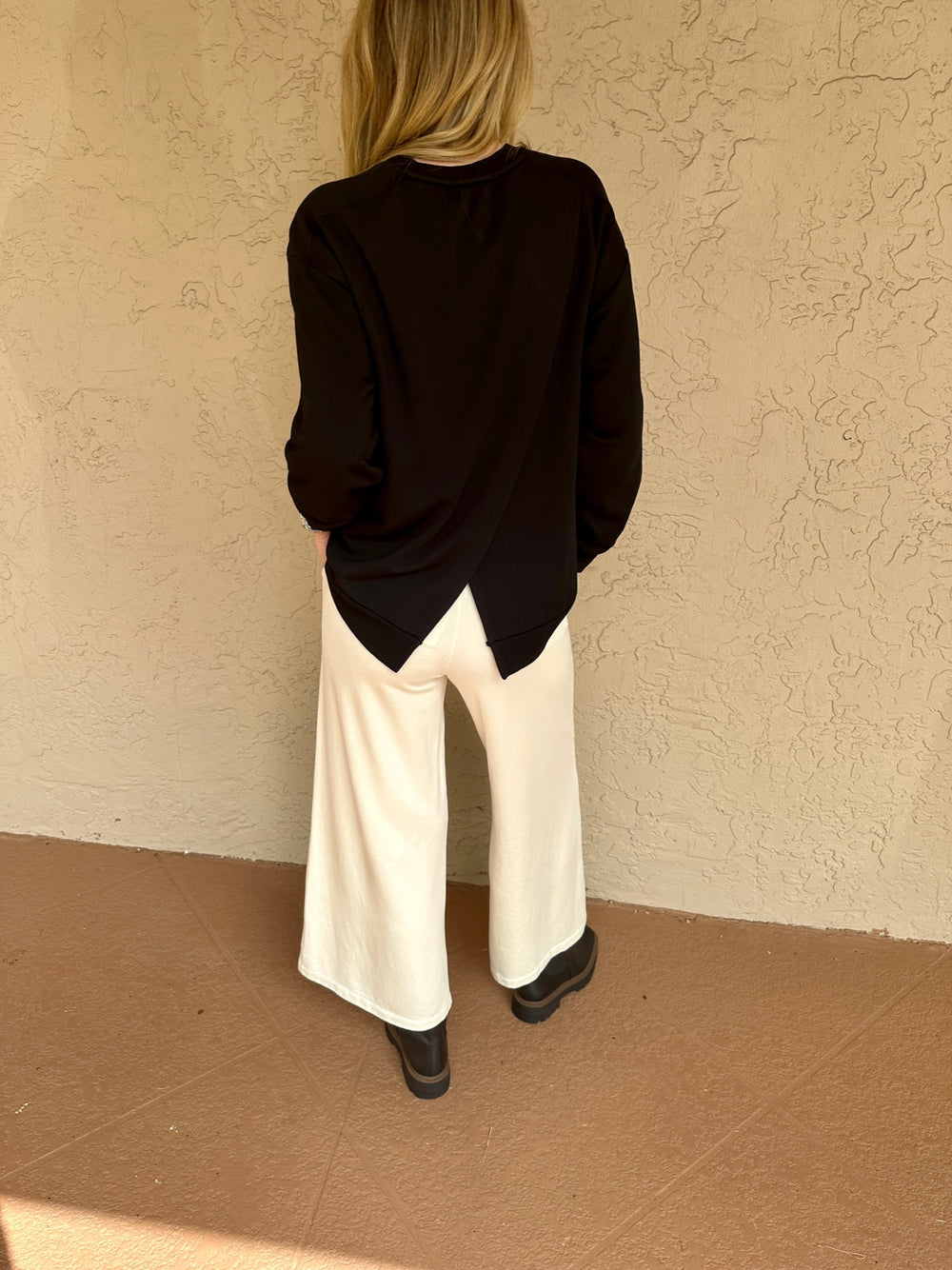 Fleece Crossover Back Tunic - Black