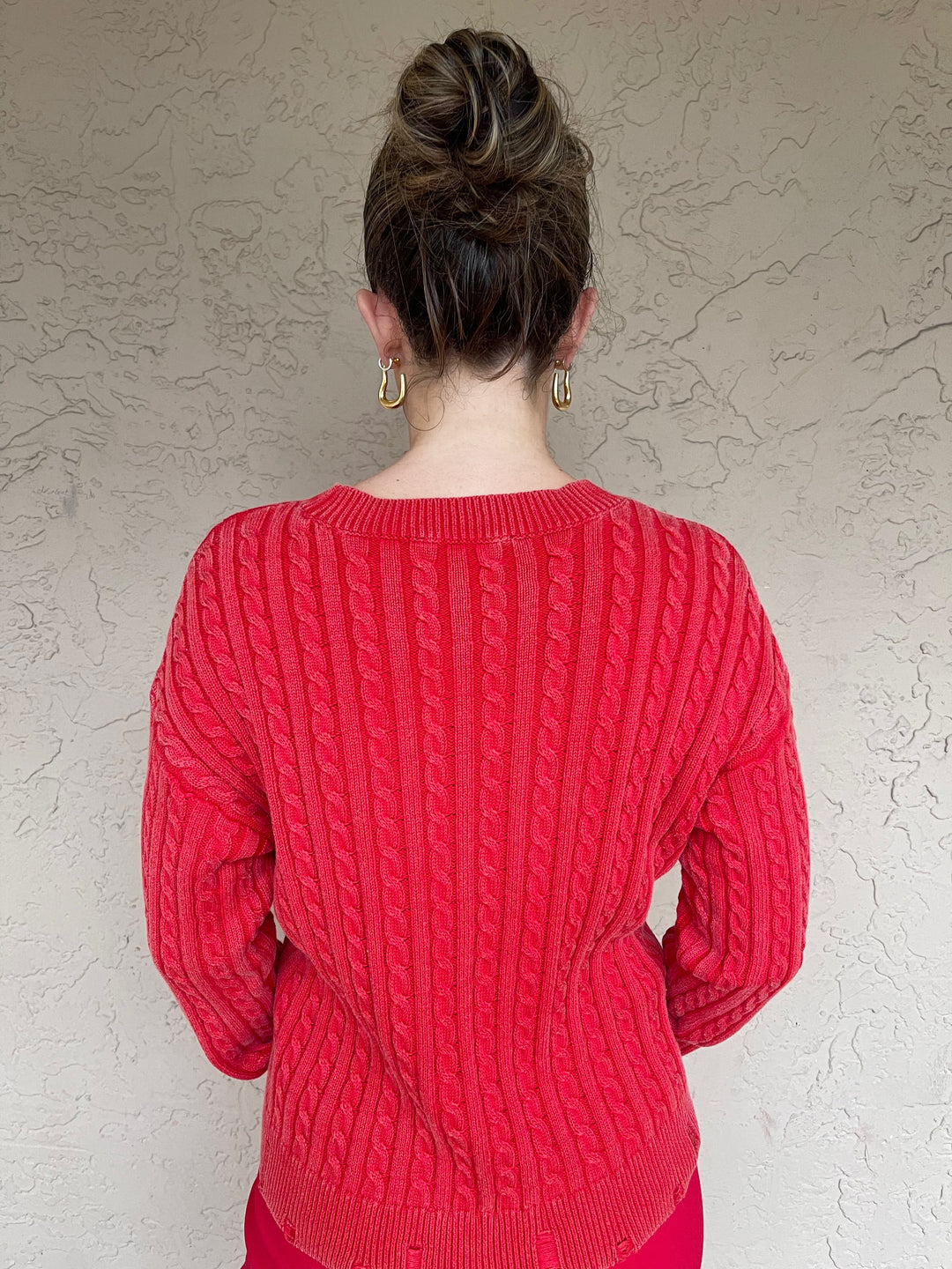 Elliot Lauren Cable Drop Needle Stitch Sweater - Red