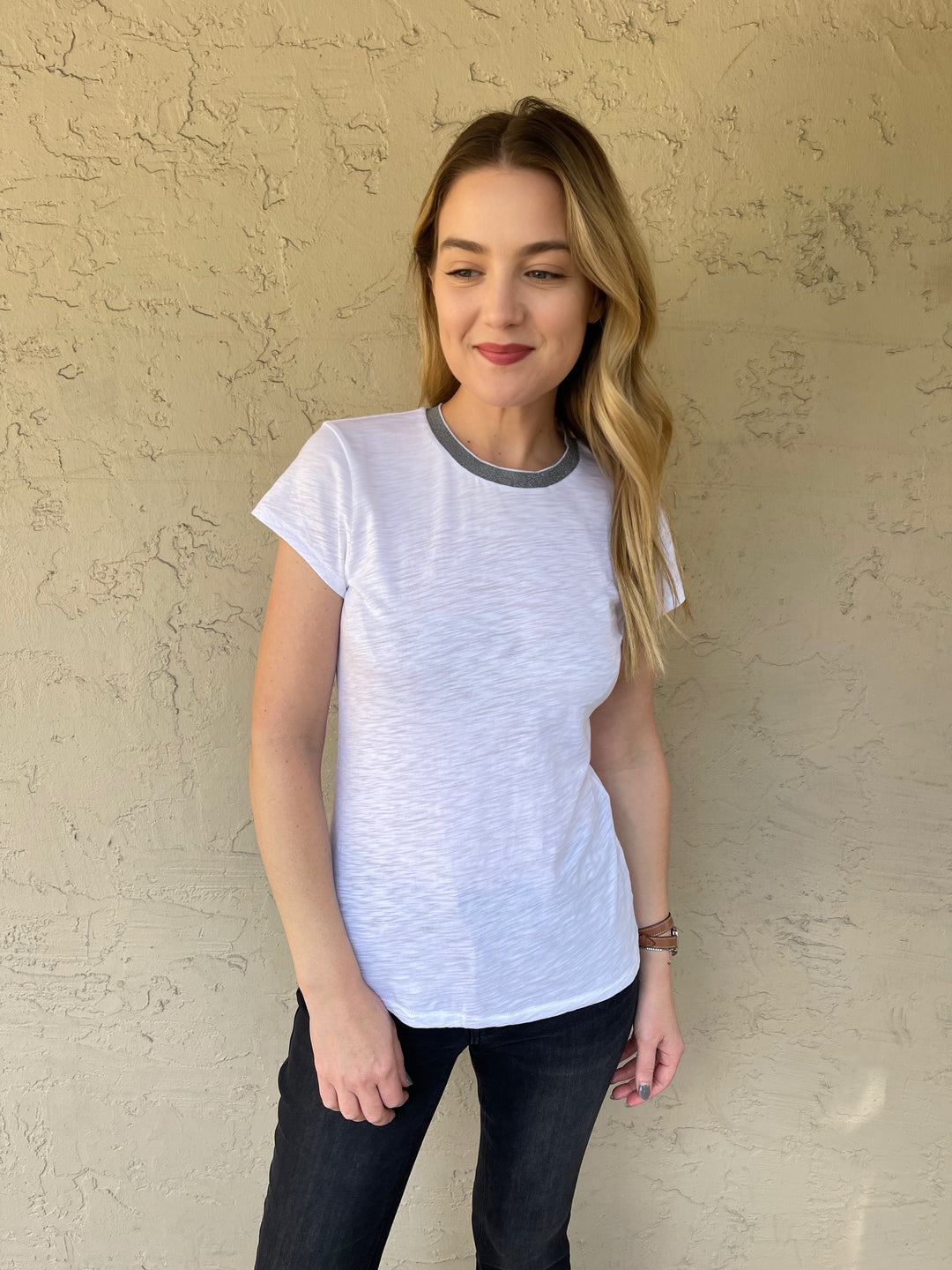 Goldie Metallic Trim Tee - White