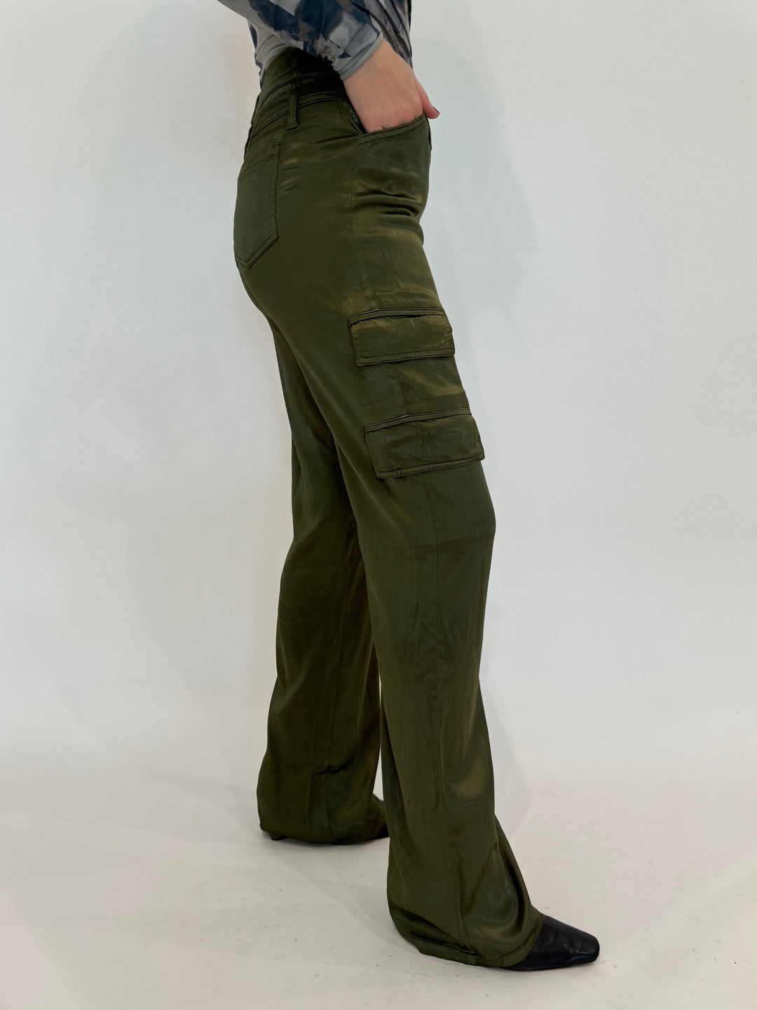 Marrakech Zendaya Silky Cargo Pants in Pine available at Barbara Katz