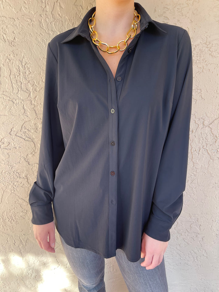 Button Down Collared Shirt - Black