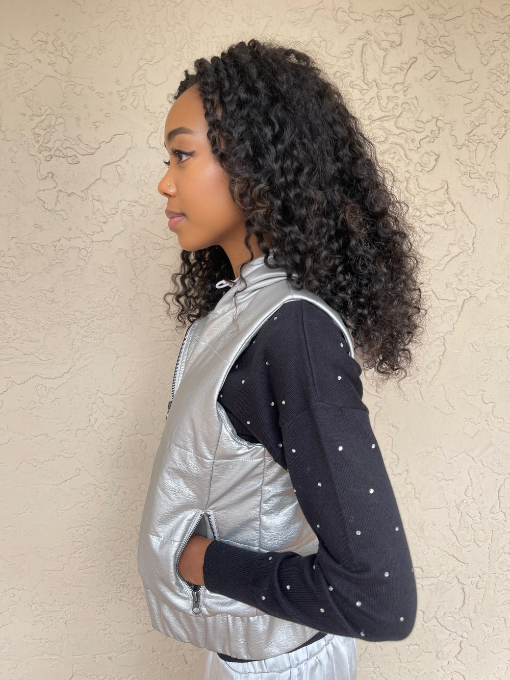 J society Vegan Leather Vest - Silver