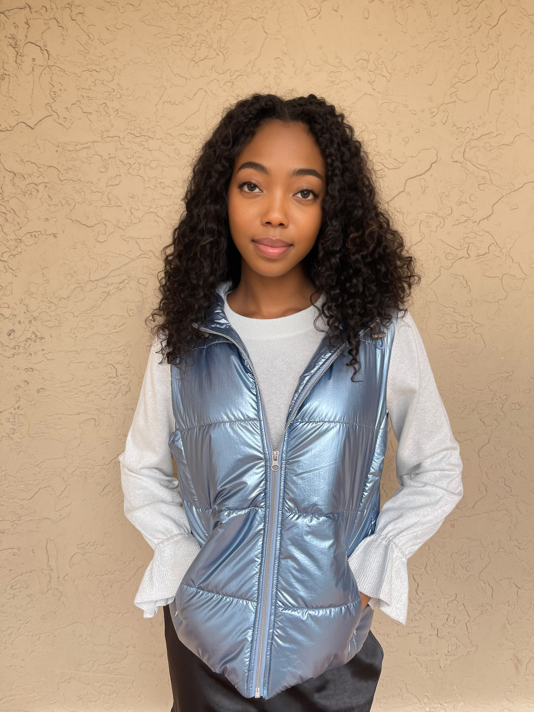 J Society Metallic Hooded Vest - Slate