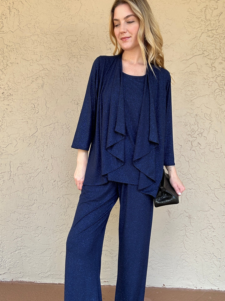 Caroline Rose Sparkle Knit Straight Pant - Navy