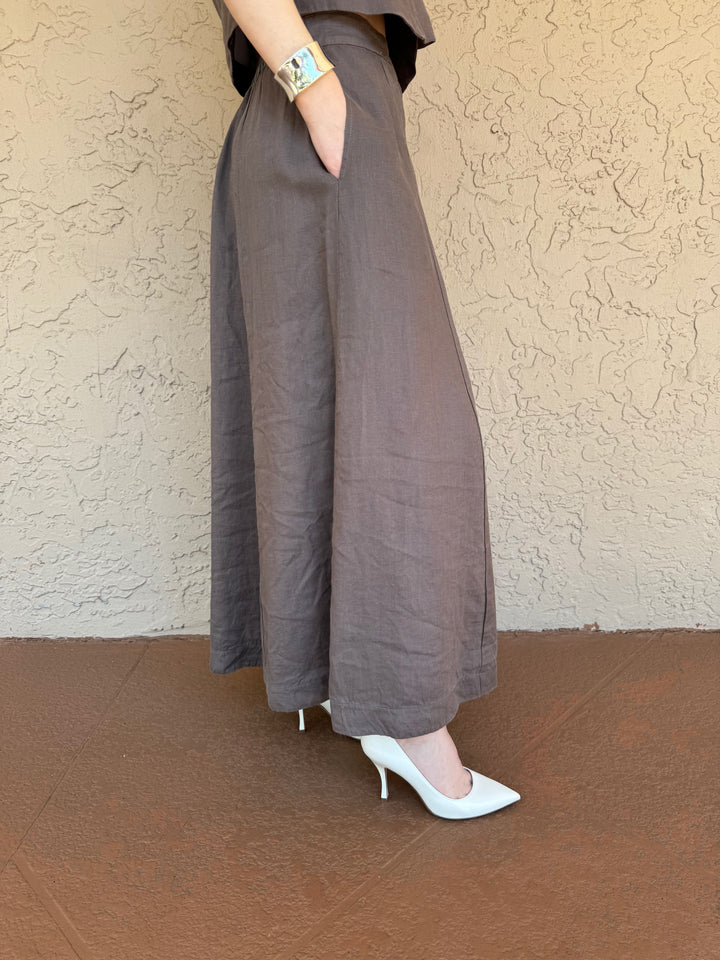 Finley Linen Button Front Skirt - Mushroom