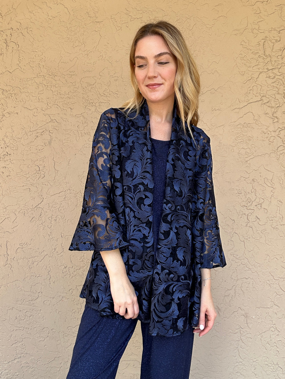 Caroline Rose Soiree Lace Bella Cardigan - Navy