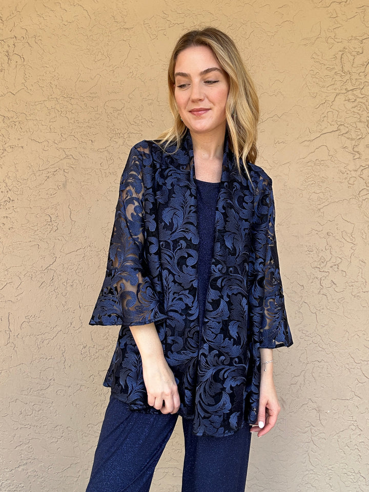 Caroline Rose Soiree Lace Bella Cardigan - Navy