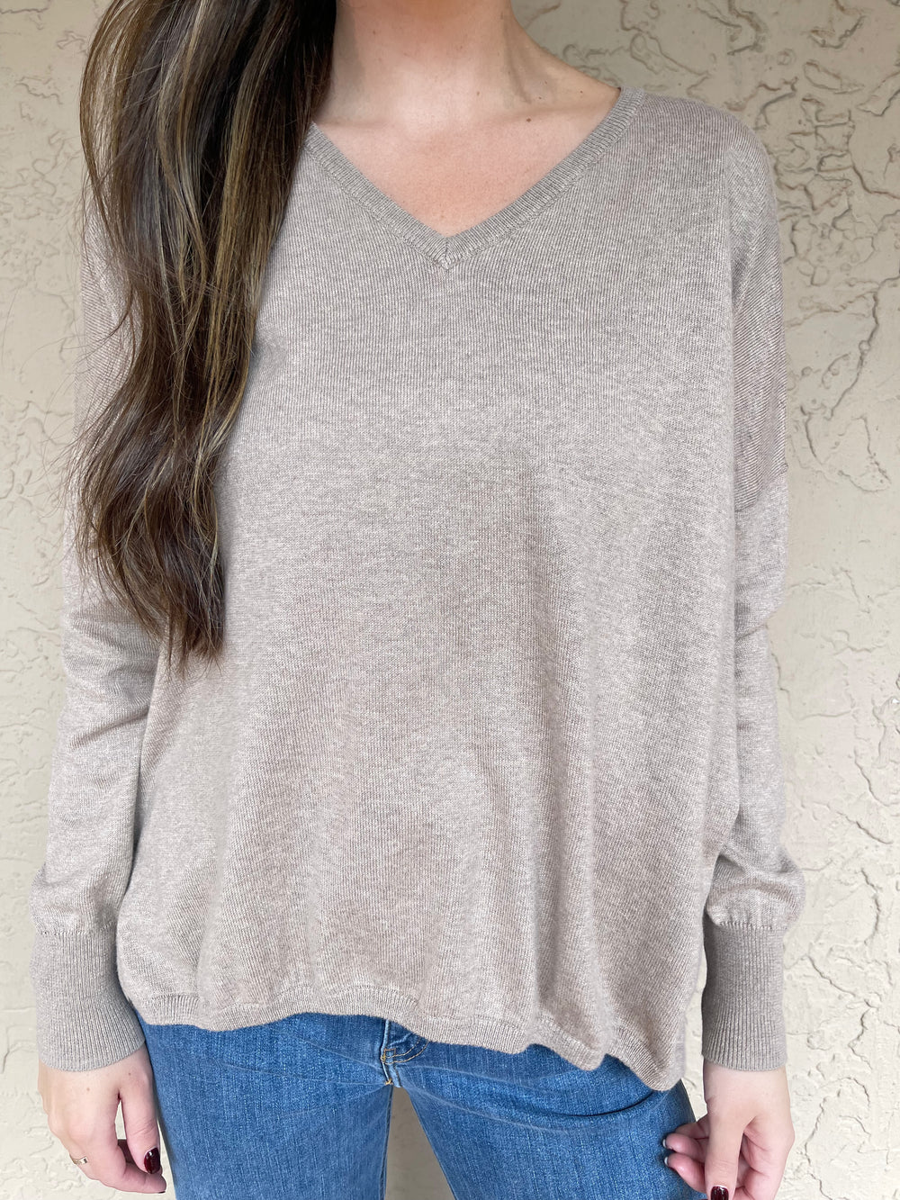 Boyfriend V-Neck Sweater - Taupe