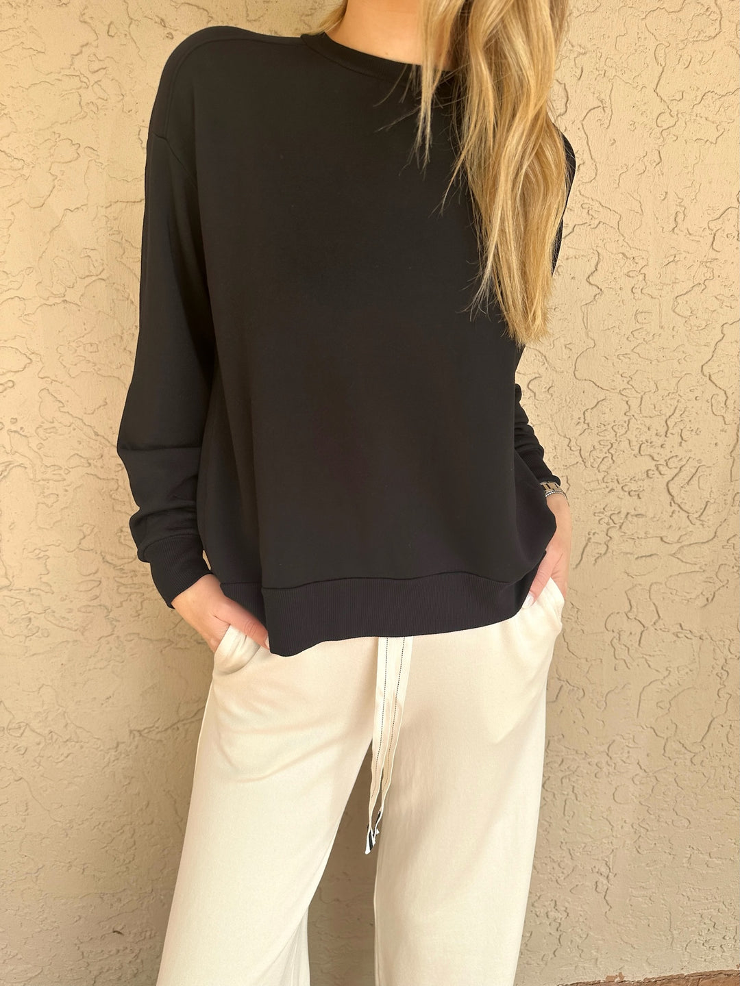 Fleece Crossover Back Tunic - Black