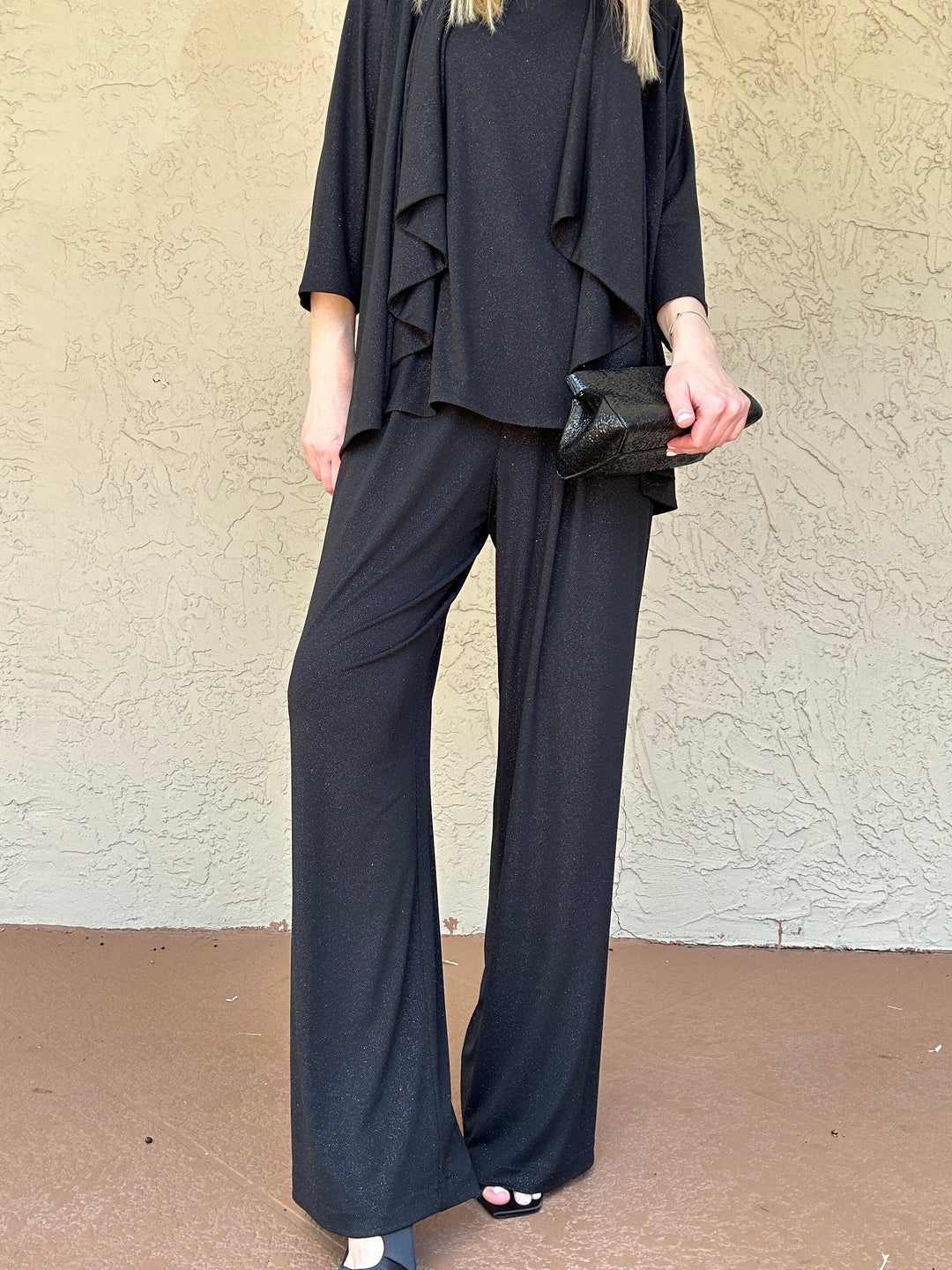Caroline Rose Sparkle Knit Straight Pant - Black