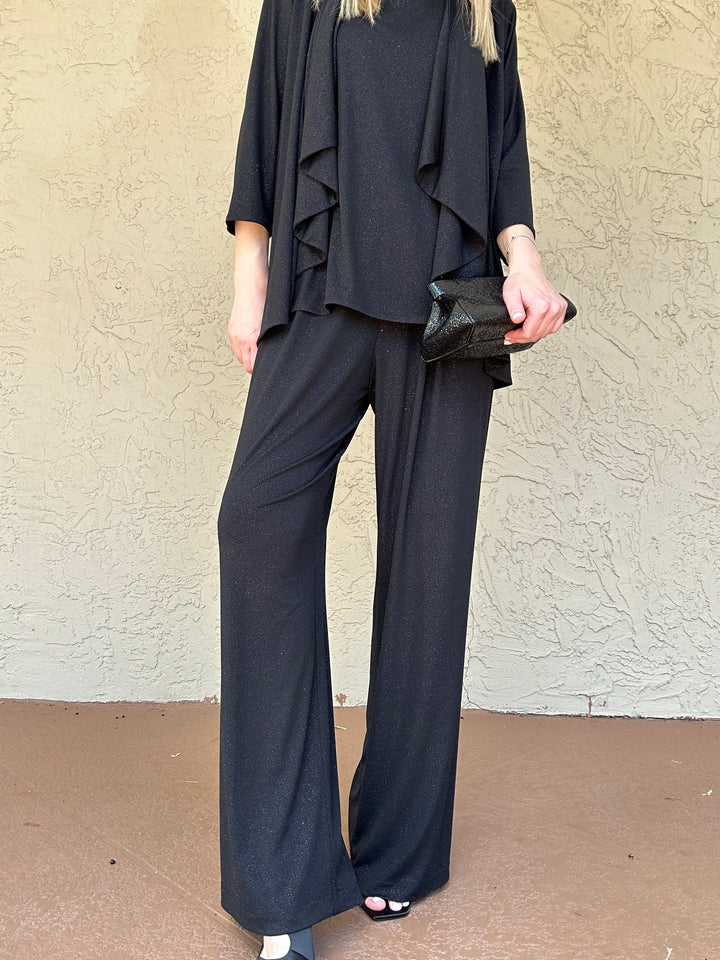 Caroline Rose Sparkle Knit Straight Pant - Black