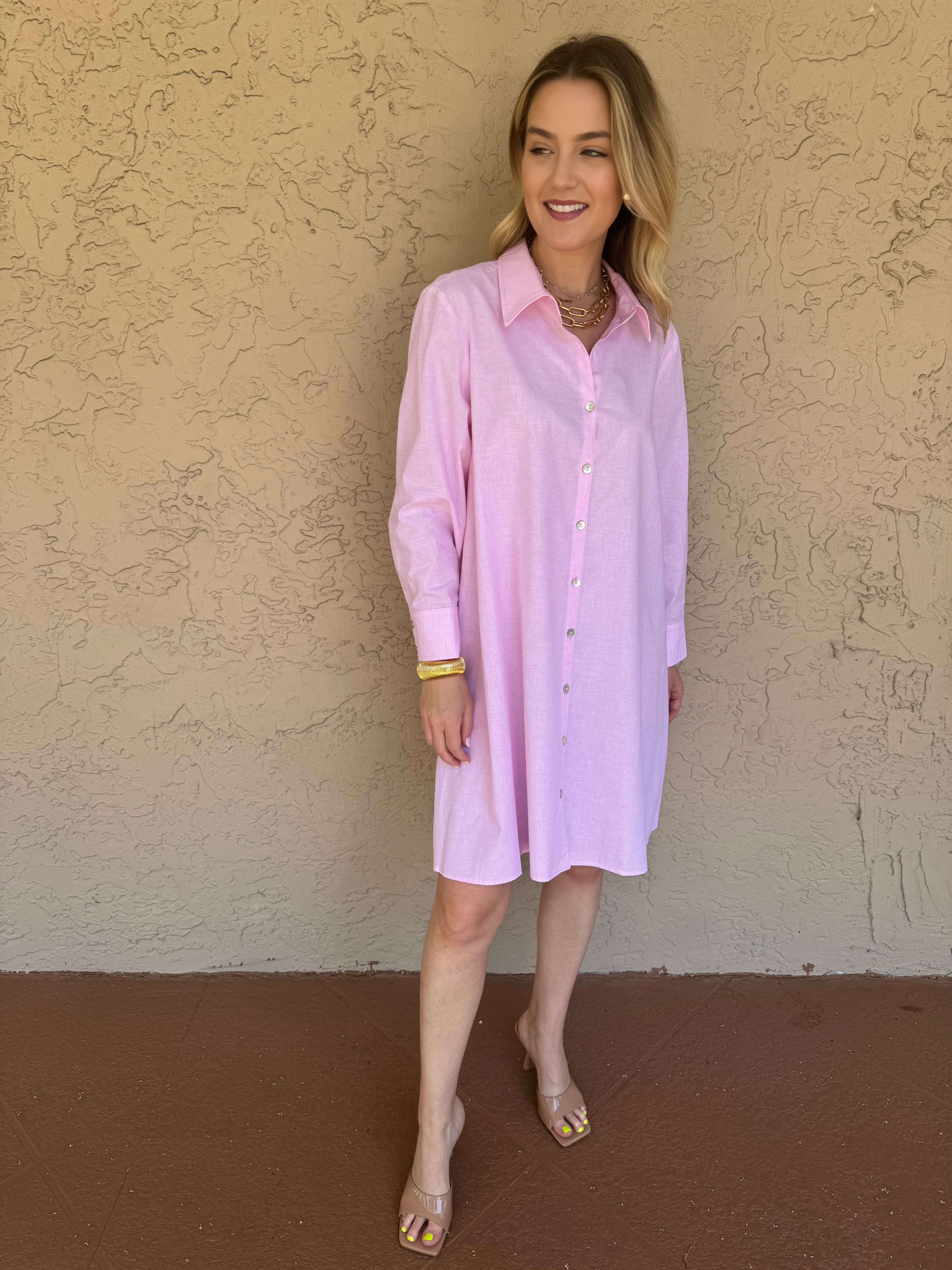 Pale pink shirt dress deals