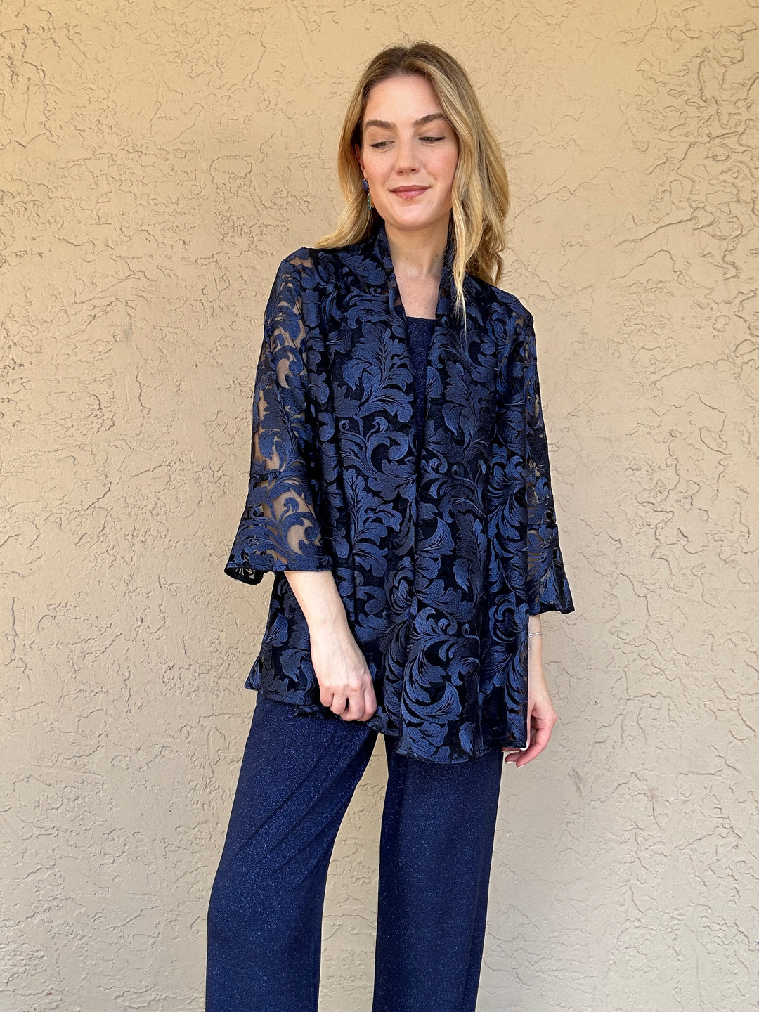 Caroline Rose Soiree Lace Bella Cardigan - Navy